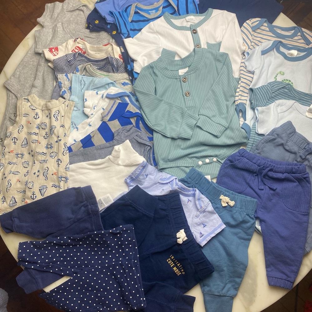 SOLD‼️ 40pc Bundle Lot of Baby Onesies and Pants Sz NB-18M in Shades of Blue